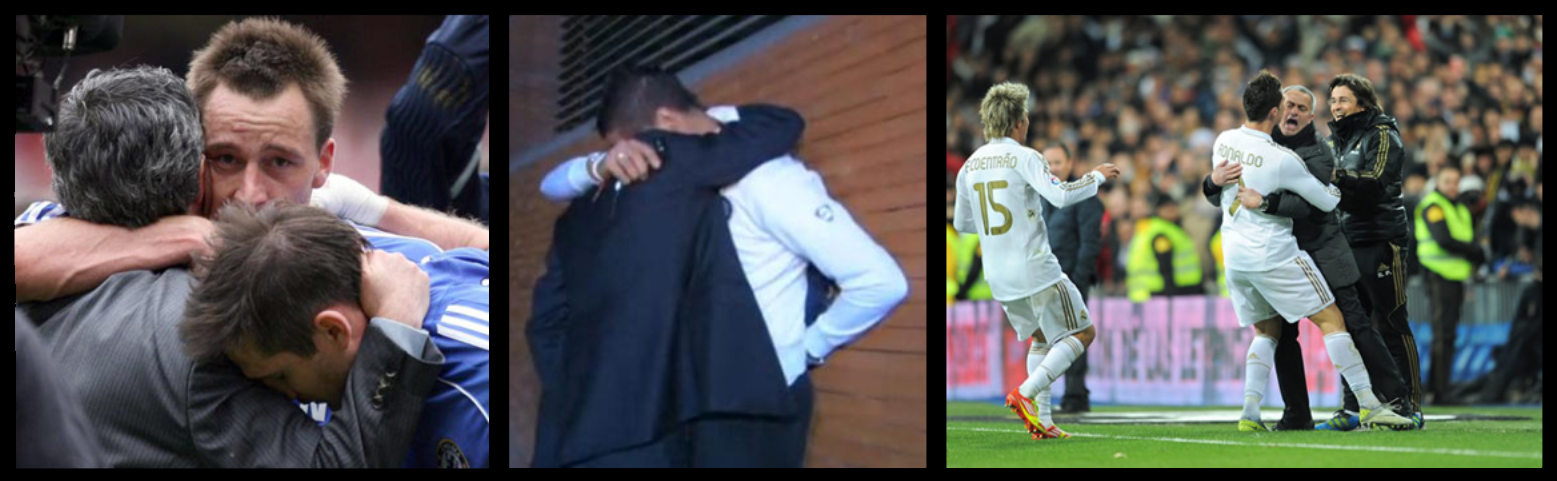 José Mourinho em diferentes momentos de sucesso na sua carreira, imagens idênticas, porém contextos diferentes.